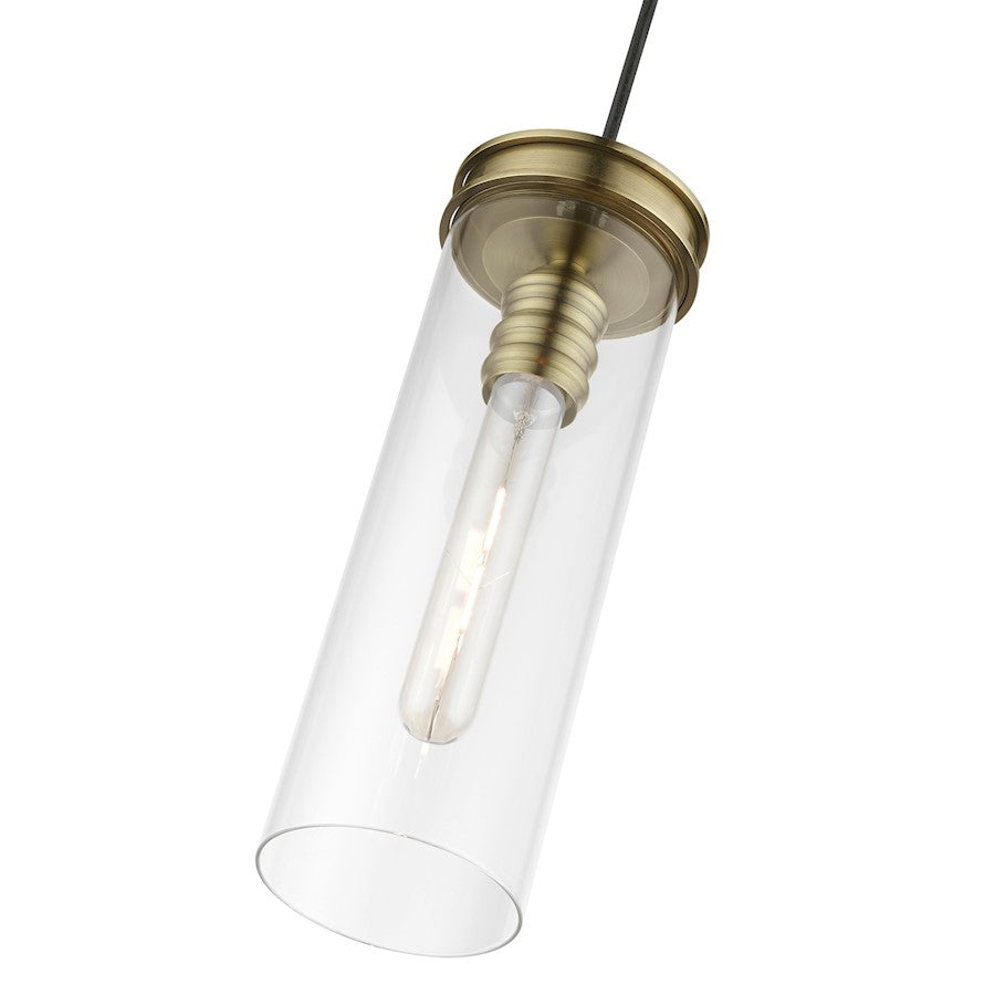 Livex Devoe 1 Light Mini Pendant, Antique Brass/Clear