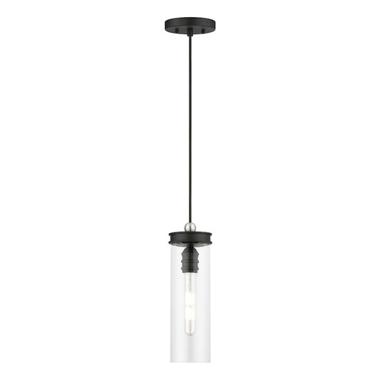Livex Devoe 1 Light Mini Pendant, Black/Brushed Nickel Accent/Clear