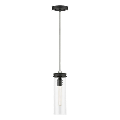 Livex Devoe 1 Light Mini Pendant, Black/Brushed Nickel Accent/Clear