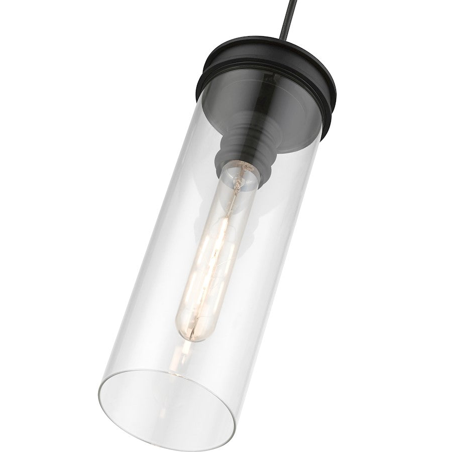 Livex Devoe 1 Light Mini Pendant, Black/Brushed Nickel Accent/Clear