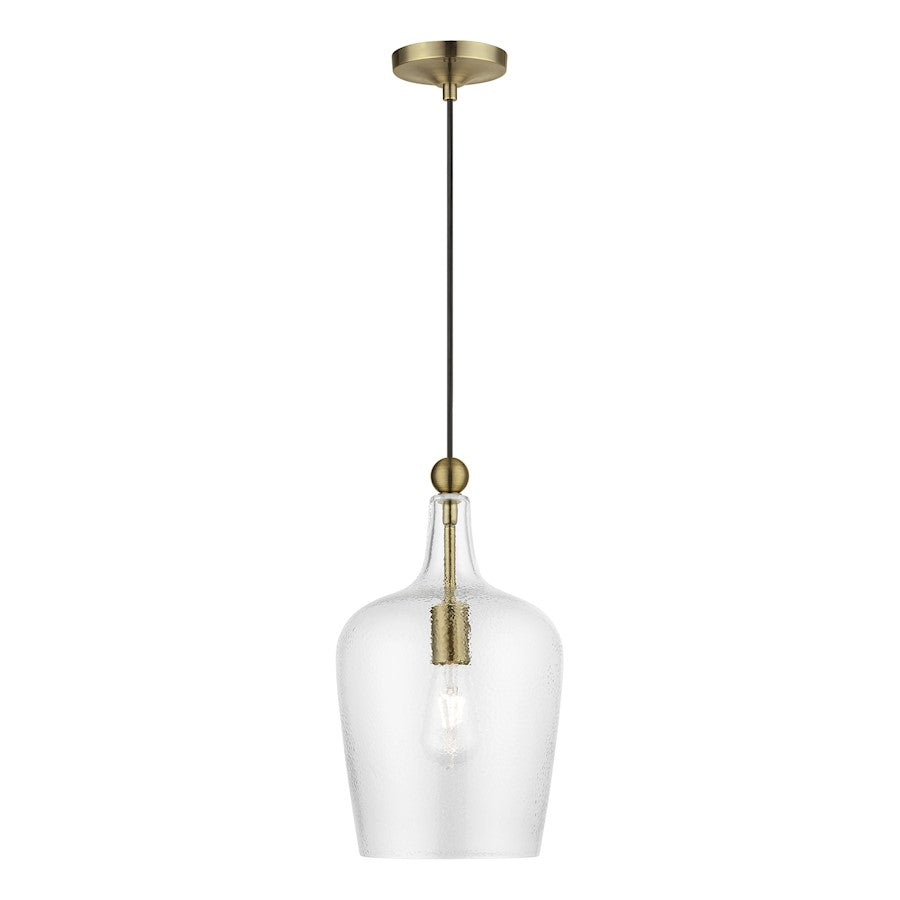 Livex Avery 1 Light Single Pendant, Antique Brass/Clear Water