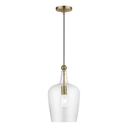 Livex Avery 1 Light Single Pendant, Antique Brass/Clear Water