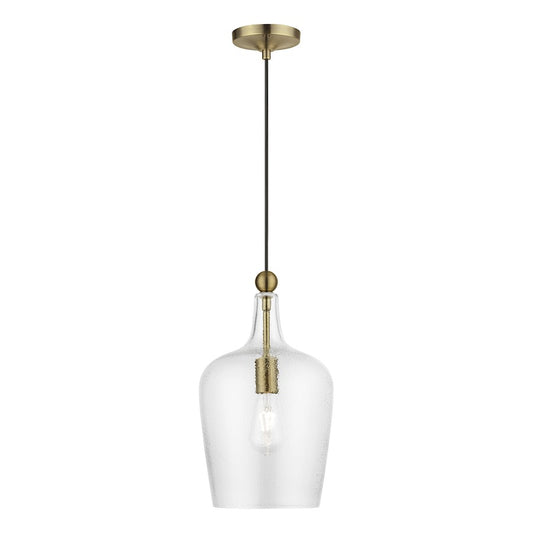 Livex Avery 1 Light Single Pendant, Antique Brass/Clear Water