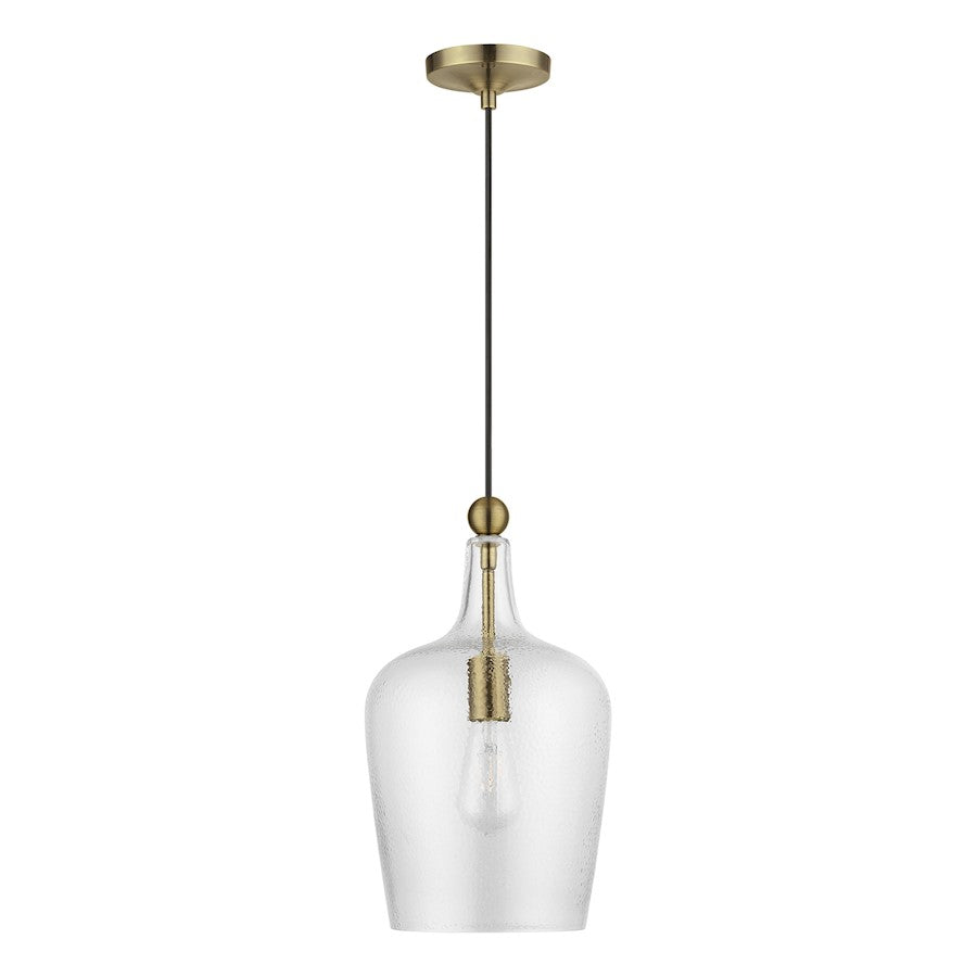 Livex Avery 1 Light Single Pendant, Antique Brass/Clear Water