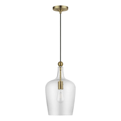 Livex Avery 1 Light Single Pendant, Antique Brass/Clear Water