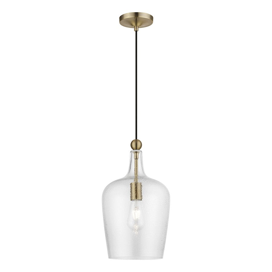 Livex Avery 1 Light Single Pendant, Antique Brass/Clear Water
