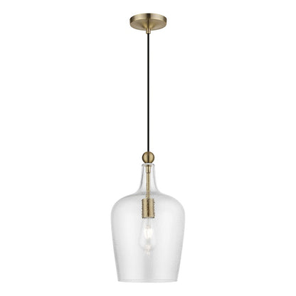 Livex Avery 1 Light Single Pendant, Antique Brass/Clear Water
