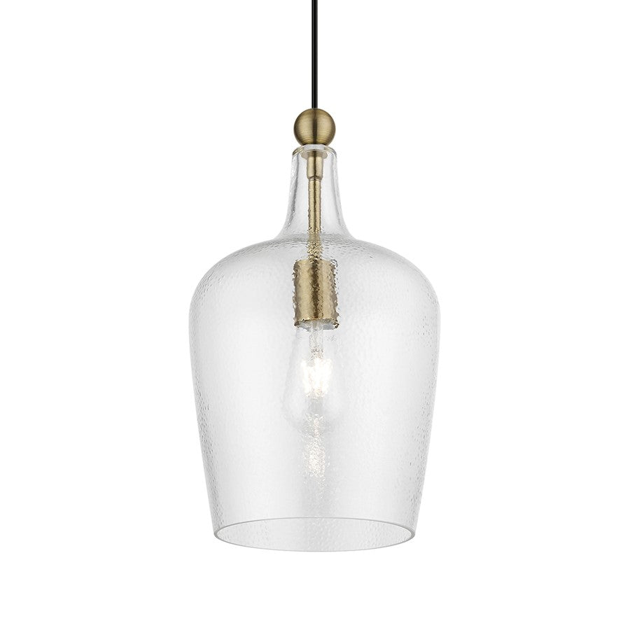 Livex Avery 1 Light Single Pendant, Antique Brass/Clear Water