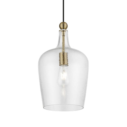 Livex Avery 1 Light Single Pendant, Antique Brass/Clear Water