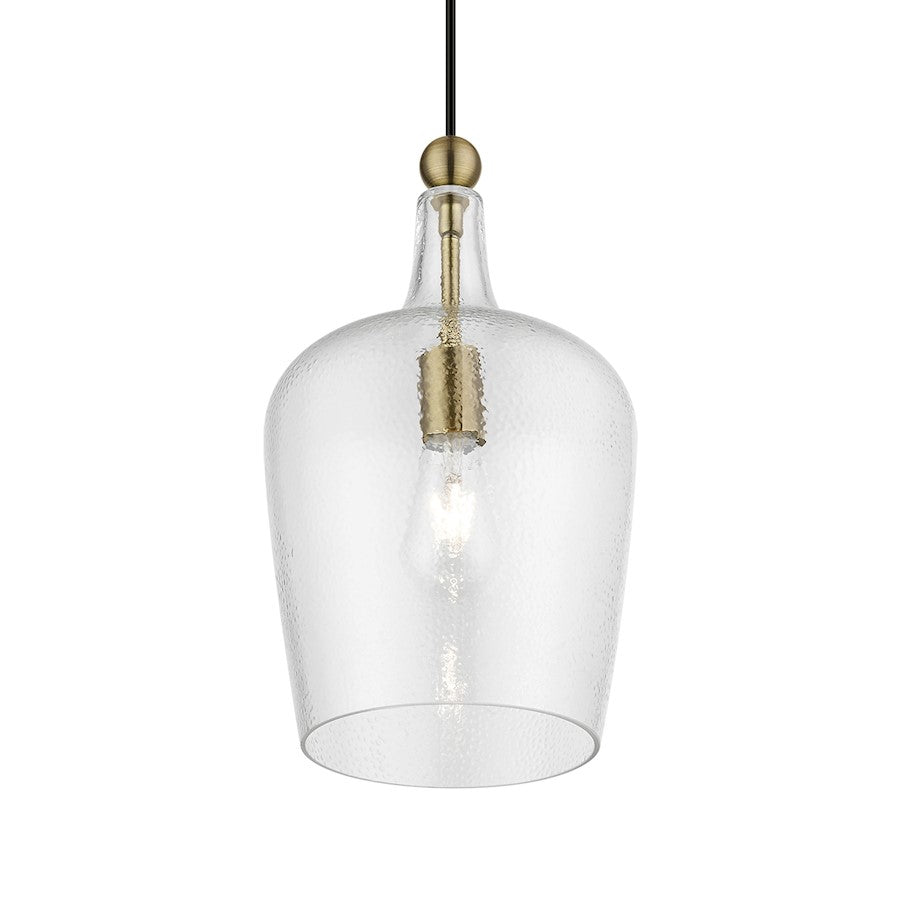 Livex Avery 1 Light Single Pendant, Antique Brass/Clear Water