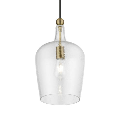 Livex Avery 1 Light Single Pendant, Antique Brass/Clear Water