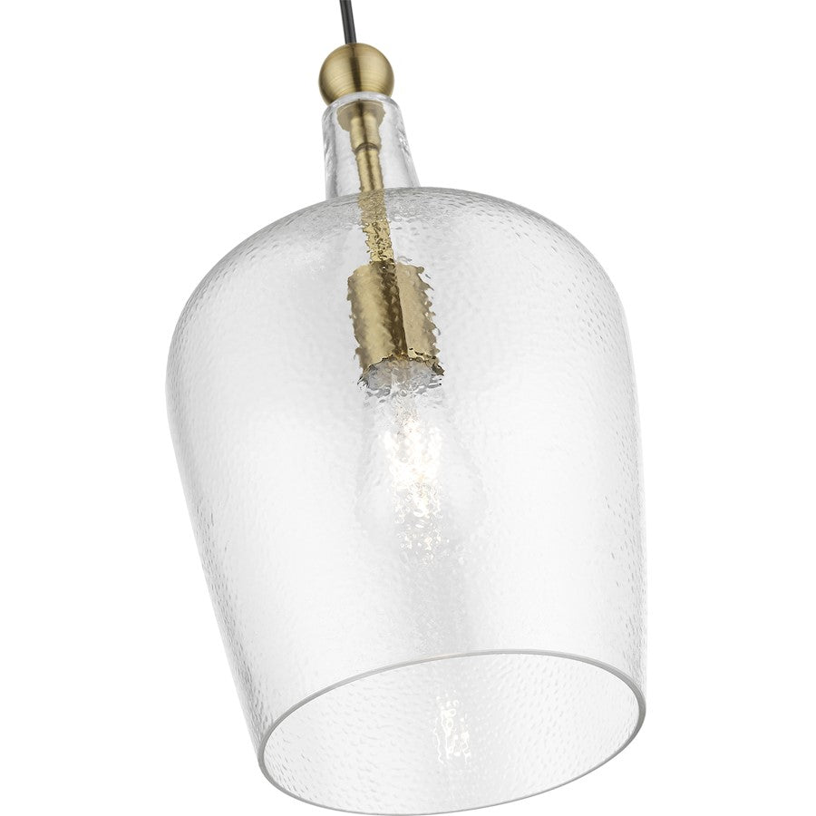 Livex Avery 1 Light Single Pendant, Antique Brass/Clear Water