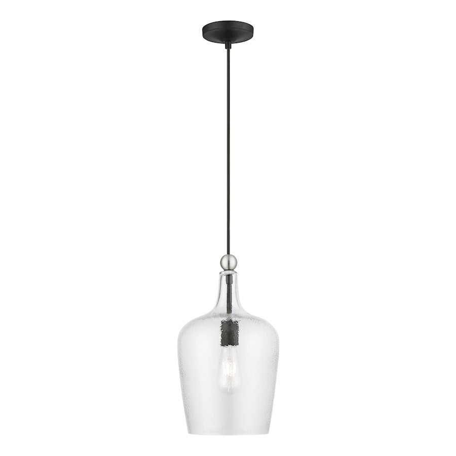 Livex Avery 1 Light Single Pendant, Black/Nickel Accent/Clear Water
