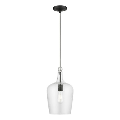 Livex Avery 1 Light Single Pendant, Black/Nickel Accent/Clear Water