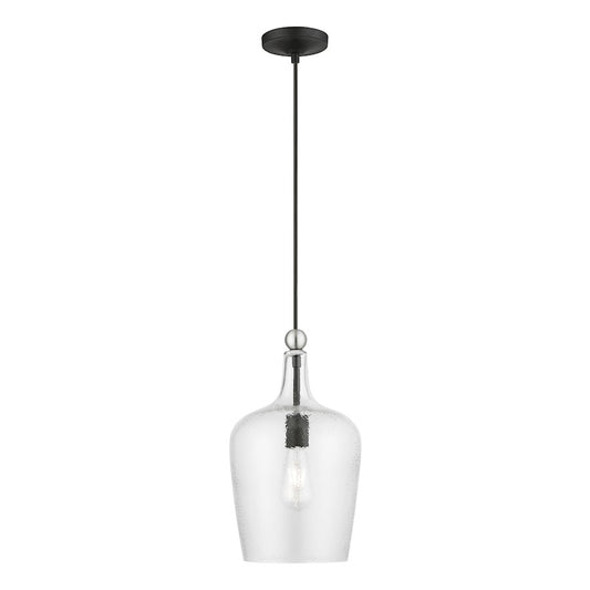 Livex Avery 1 Light Single Pendant, Black/Nickel Accent/Clear Water