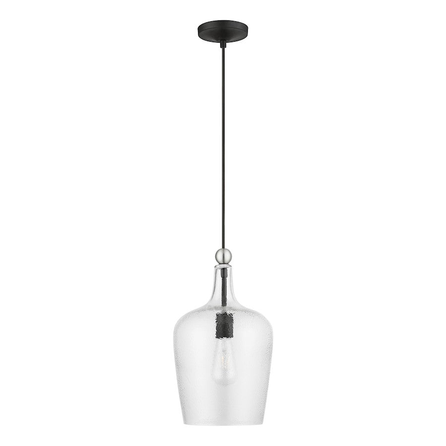 Livex Avery 1 Light Single Pendant, Black/Nickel Accent/Clear Water