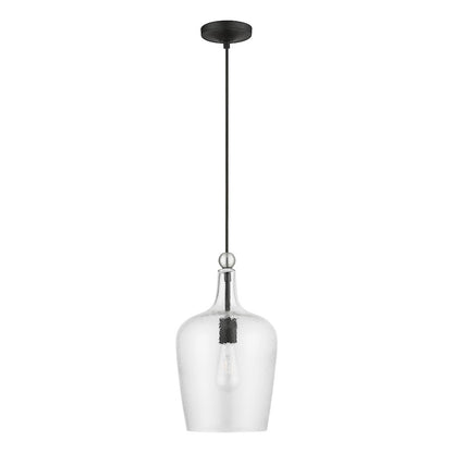 Livex Avery 1 Light Single Pendant, Black/Nickel Accent/Clear Water