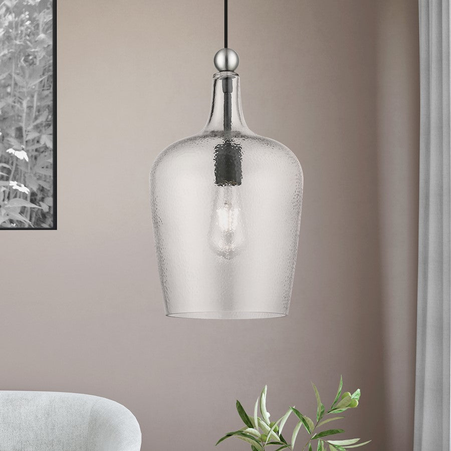 Livex Avery 1 Light Single Pendant, Black/Nickel Accent/Clear Water