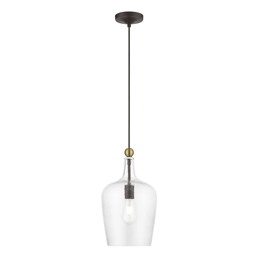 Livex Avery 1 Light Single Pendant, Bronze/Antique Brass/Clear Water
