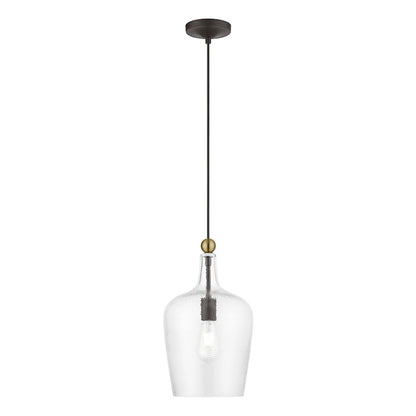 Livex Avery 1 Light Single Pendant, Bronze/Antique Brass/Clear Water