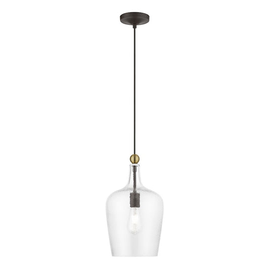 Livex Avery 1 Light Single Pendant, Bronze/Antique Brass/Clear Water