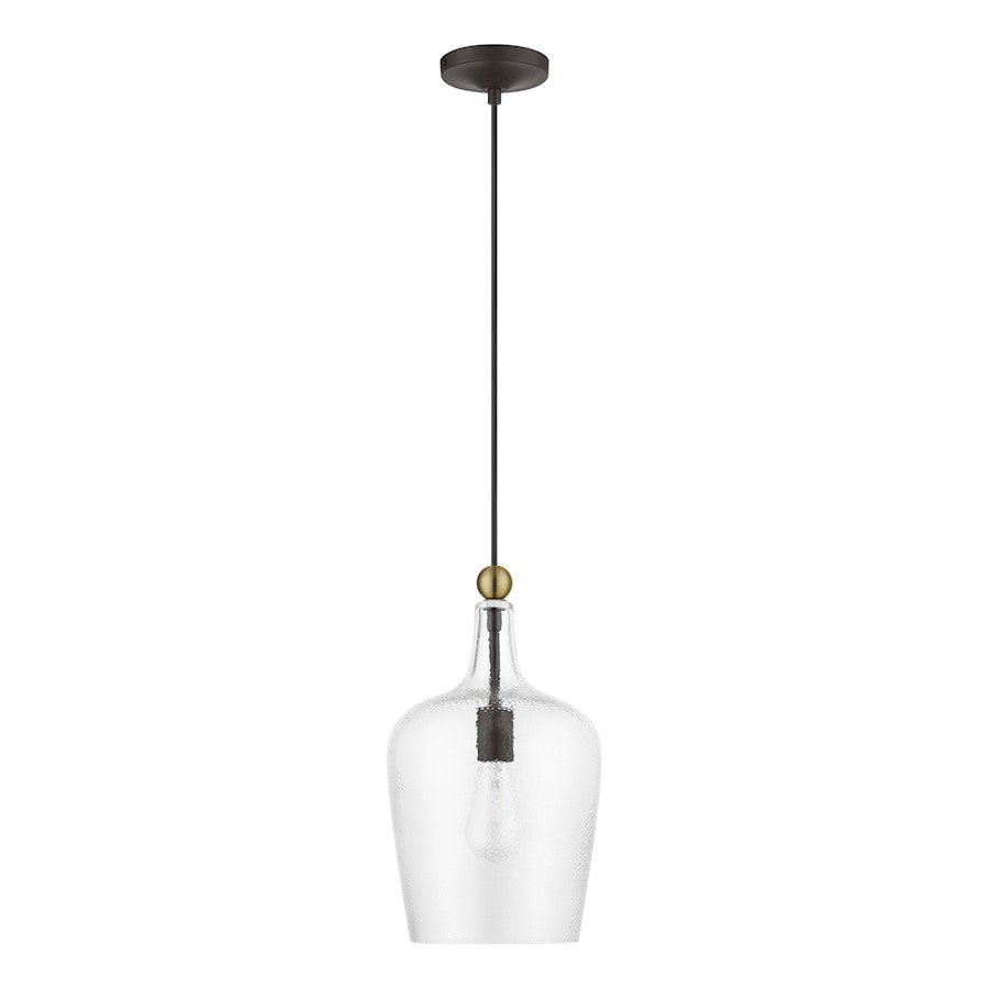 Livex Avery 1 Light Single Pendant, Bronze/Antique Brass/Clear Water