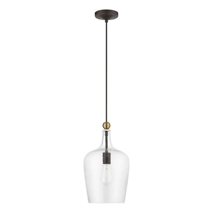 Livex Avery 1 Light Single Pendant, Bronze/Antique Brass/Clear Water