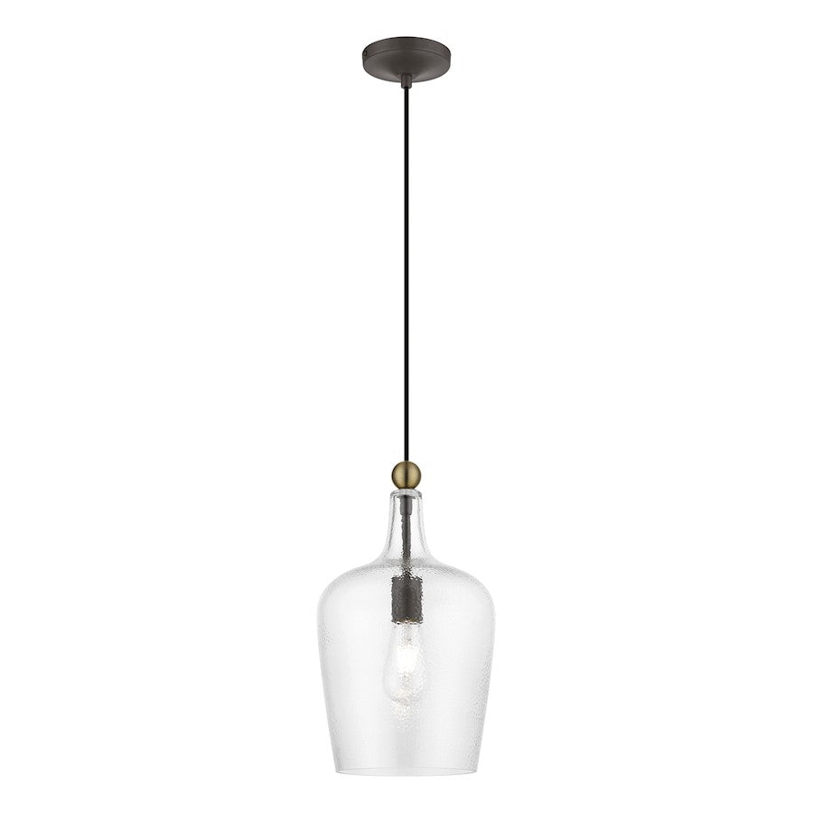Livex Avery 1 Light Single Pendant, Bronze/Antique Brass/Clear Water