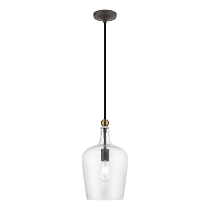 Livex Avery 1 Light Single Pendant, Bronze/Antique Brass/Clear Water
