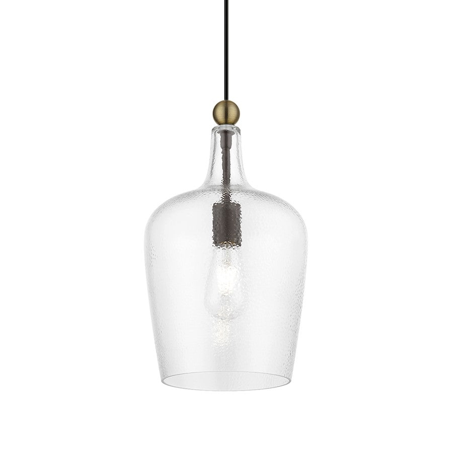 Livex Avery 1 Light Single Pendant, Bronze/Antique Brass/Clear Water