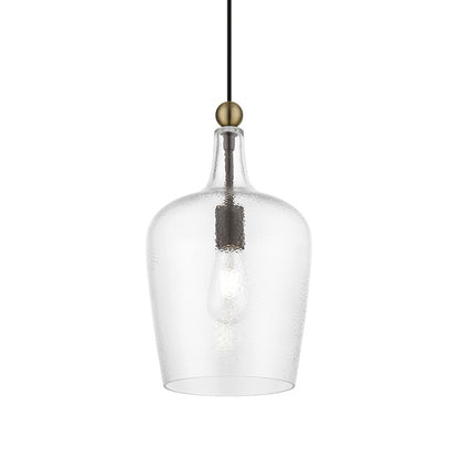 Livex Avery 1 Light Single Pendant, Bronze/Antique Brass/Clear Water