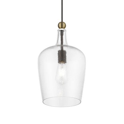 Livex Avery 1 Light Single Pendant, Bronze/Antique Brass/Clear Water