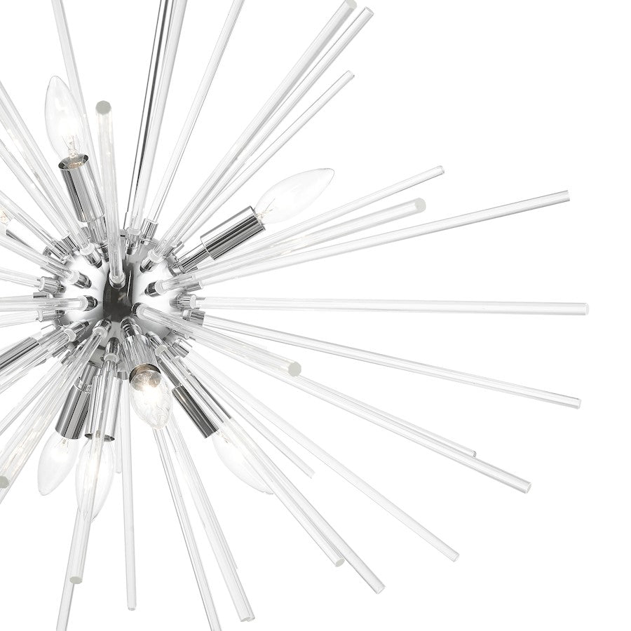 Livex Utopia 9 Light Large Pendant Chandelier, Chrome/Clear Rods