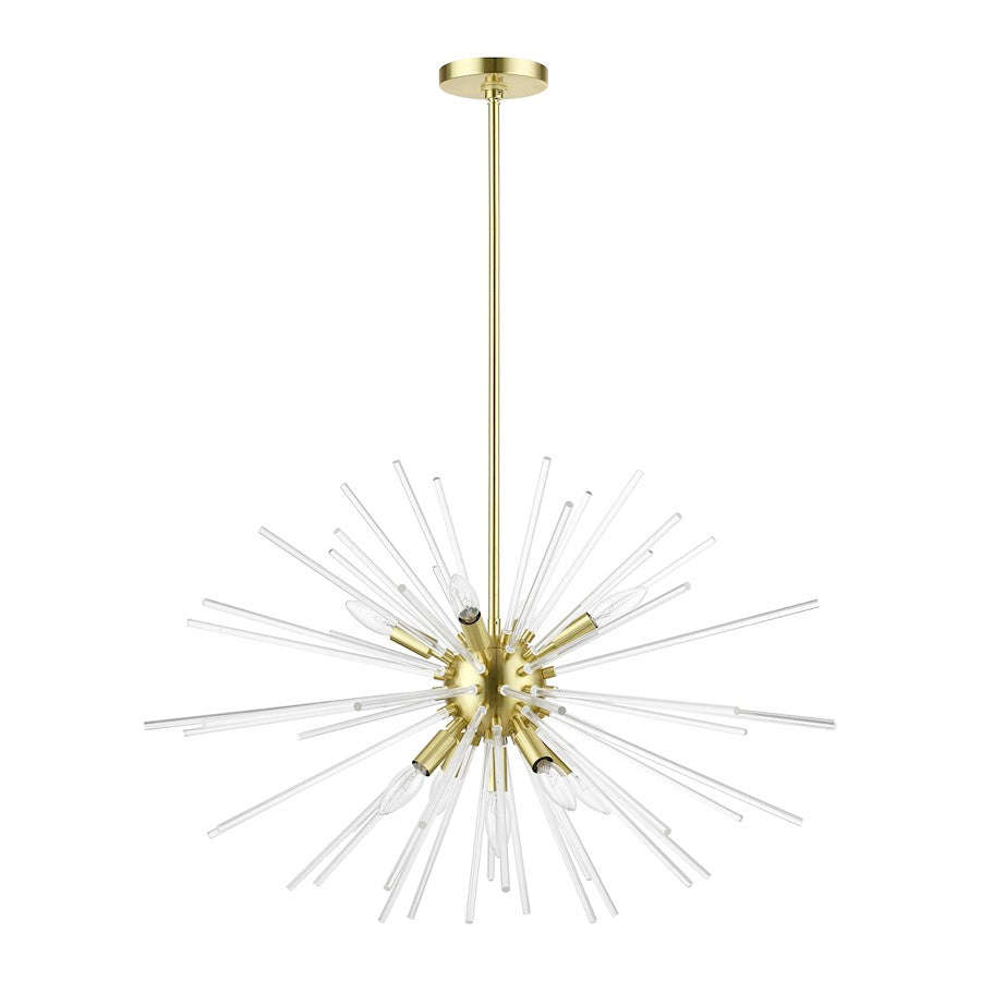 Livex Utopia 9 Light Large Pendant Chandelier, Satin Brass/Clear Rods