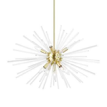 Livex Utopia 9 Light Large Pendant Chandelier, Satin Brass/Clear Rods