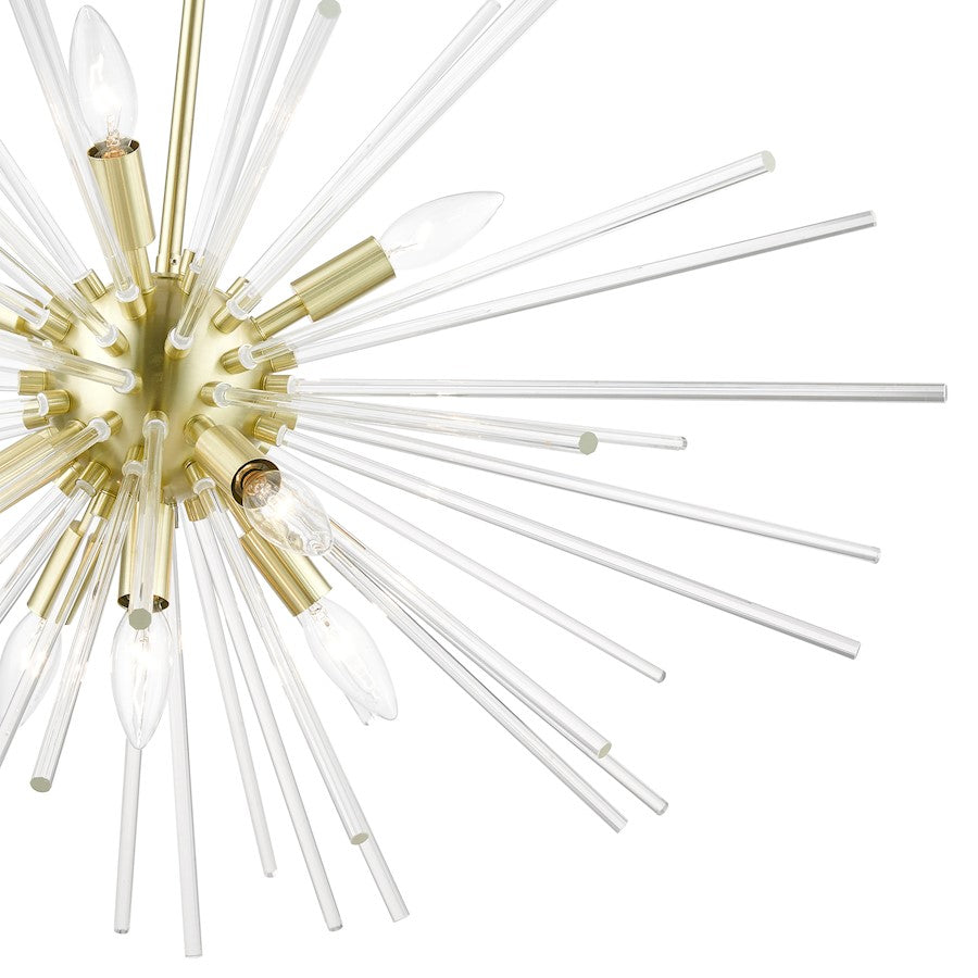 Livex Utopia 9 Light Large Pendant Chandelier, Satin Brass/Clear Rods