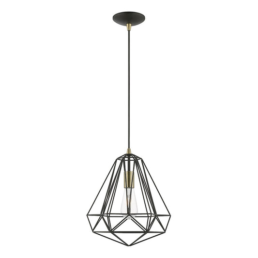 Livex Knox 1 Light Pendant, Textured Black/Chrome/Hand Welded Black