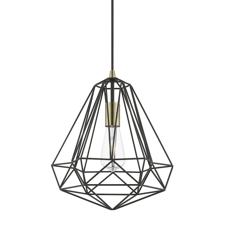Livex Knox 1 Light Pendant, Textured Black/Chrome/Hand Welded Black
