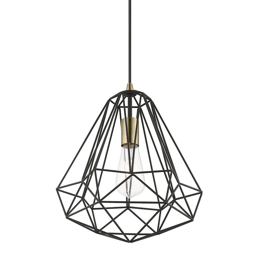Livex Knox 1 Light Pendant, Textured Black/Chrome/Hand Welded Black