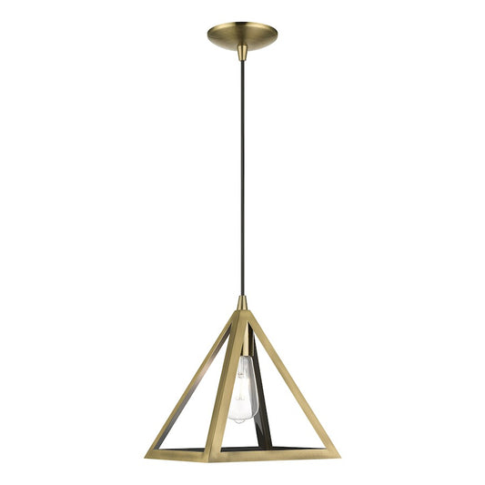 Livex Pinnacle 1 Light Pendant, Antique Brass/Antique Brass Metal