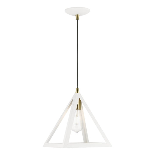 Livex Pinnacle 1 Light Pendant, White/Brass/White Metal