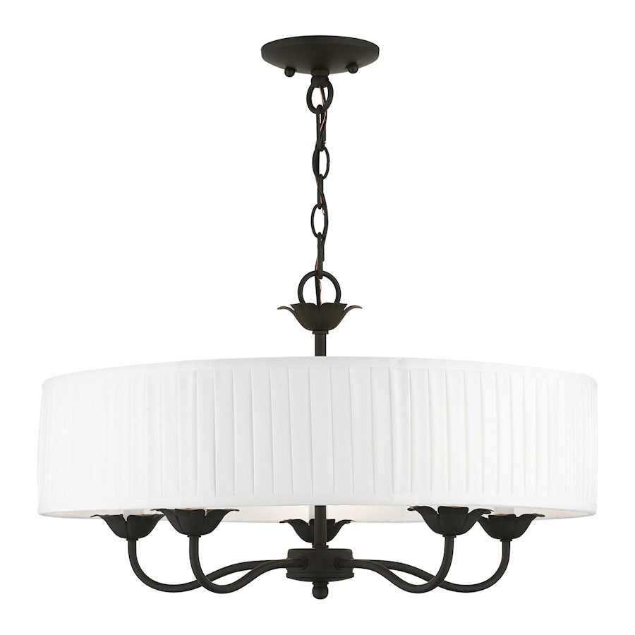 Livex Edinburgh 5 Light Pendant Chandelier, Black/Off-White/White