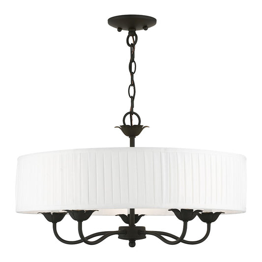 Livex Edinburgh 5 Light Pendant Chandelier, Black/Off-White/White