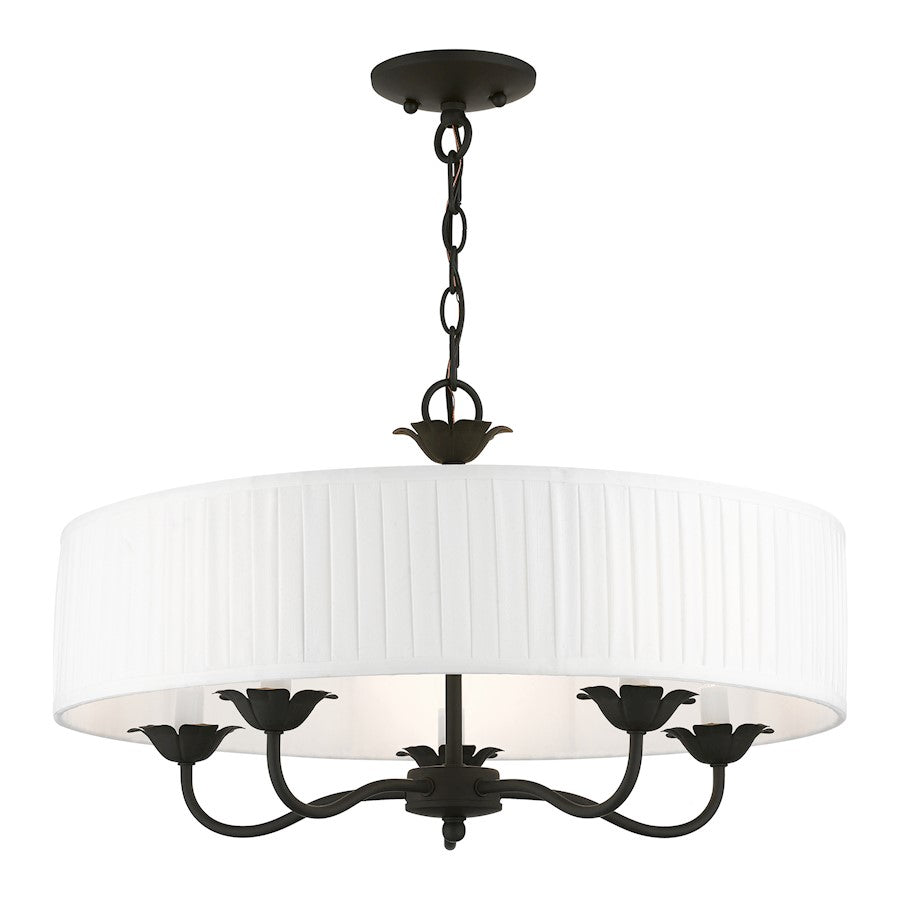 Livex Edinburgh 5 Light Pendant Chandelier, Black/Off-White/White