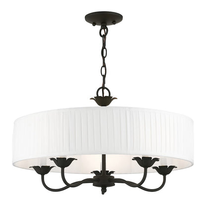 Livex Edinburgh 5 Light Pendant Chandelier, Black/Off-White/White