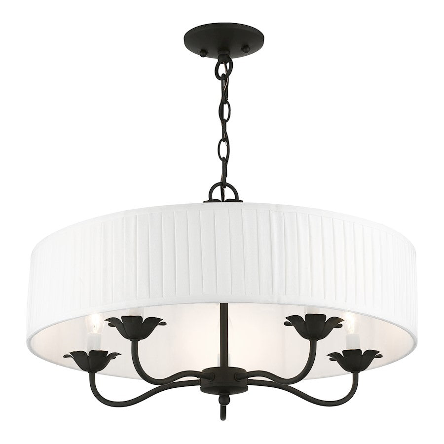 Livex Edinburgh 5 Light Pendant Chandelier, Black/Off-White/White