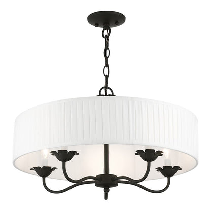 Livex Edinburgh 5 Light Pendant Chandelier, Black/Off-White/White
