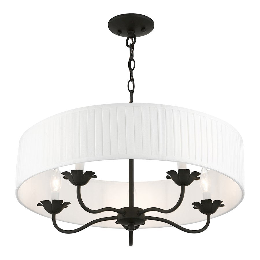 Livex Edinburgh 5 Light Pendant Chandelier, Black/Off-White/White