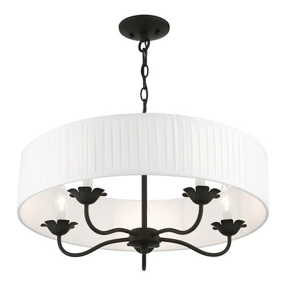 Livex Edinburgh 5 Light Pendant Chandelier, Black/Off-White/White