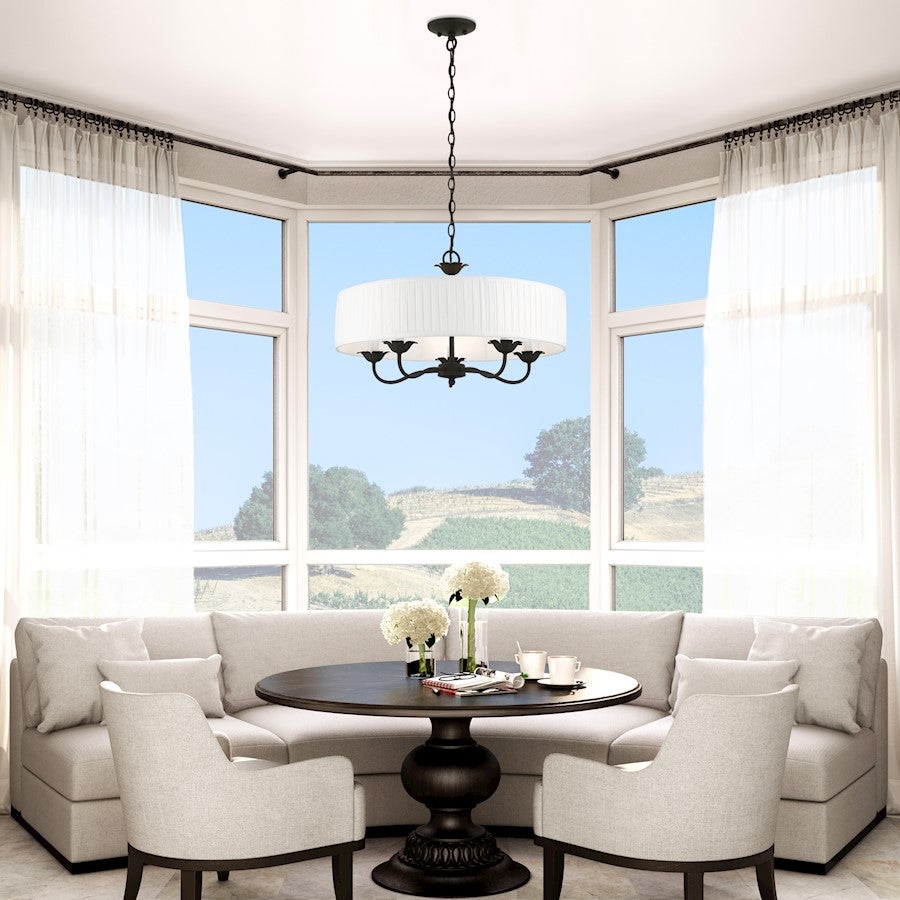 Livex Edinburgh 5 Light Pendant Chandelier, Black/Off-White/White